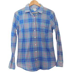 J CREW Womens The Perfect Shirt Plaid Blue Pink Long Sleeve Size Medium